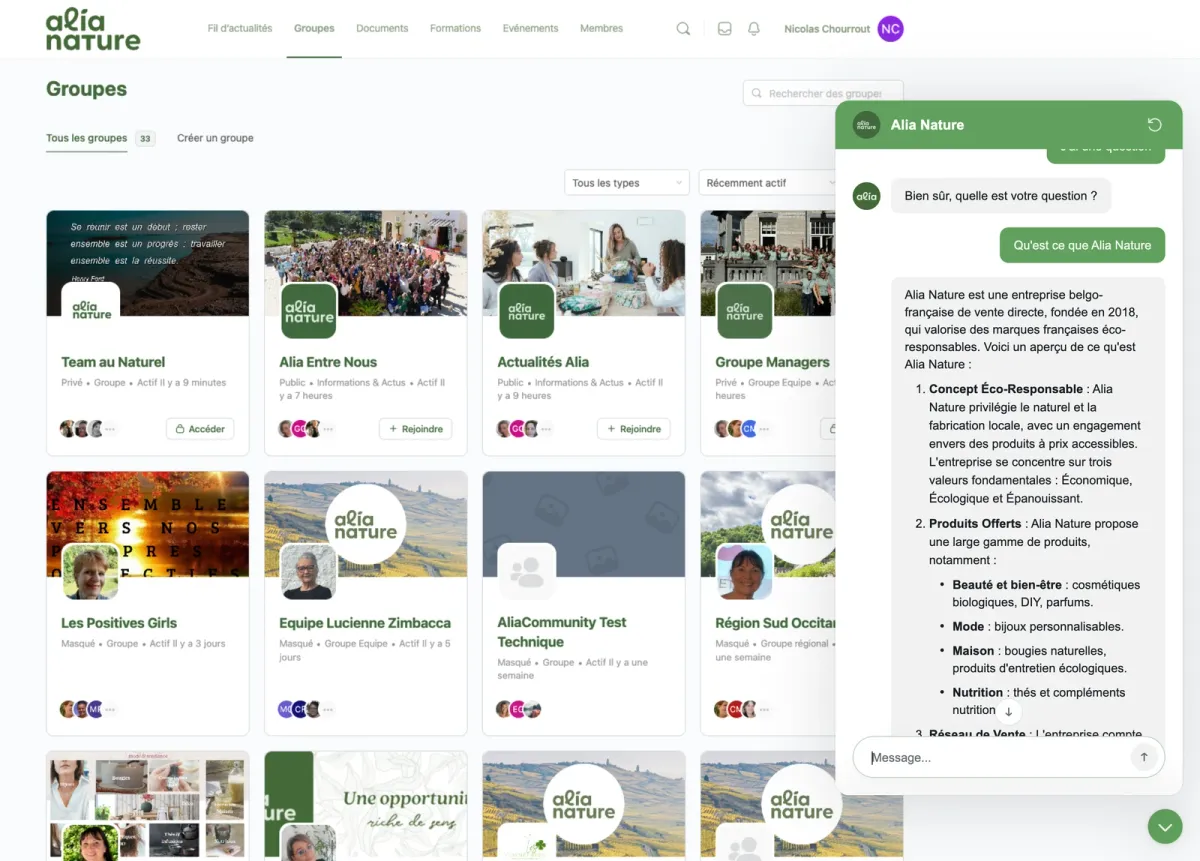 Alia Nature chatbot interface