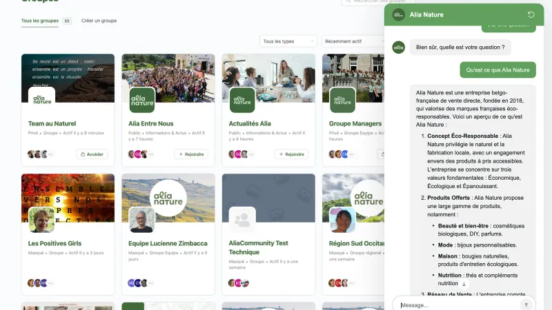 Alia Nature chatbot interface